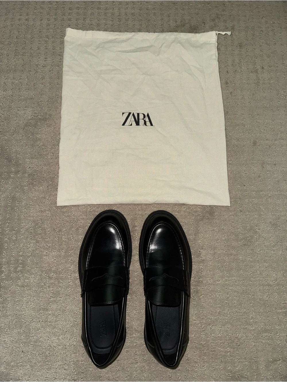 Zara Black Leather Penny Loafers